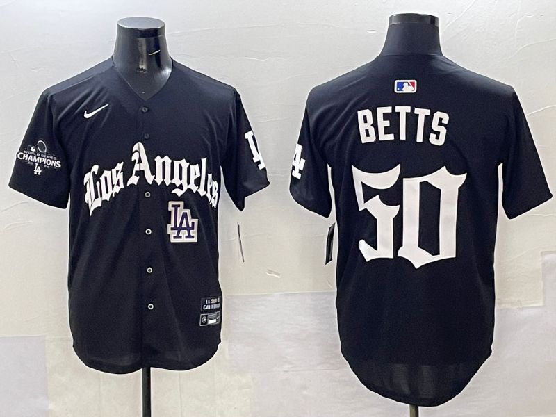 Men Los Angeles Dodgers #50 Betts Black Five generations Joint Name 2025 Nike MLB Jersey style 44
